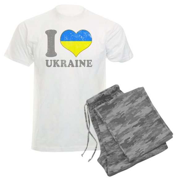 CafePress - I Love Ukraine Native Ukrainian Flag Pajamas - Men's Light Loose Fit Cotton Pajama Set