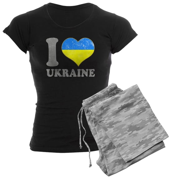 CafePress - I Love Ukraine Native Ukrainian Flag Pajamas - Women's Short Sleeve Print T-Shirt and Pants Dark Cotton Pajama Set