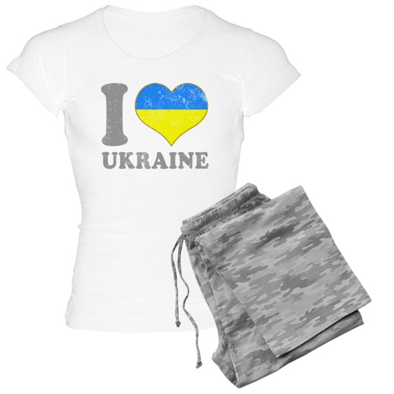 CafePress - I Love Ukraine Native Ukrainian Flag Pajamas - Women's Short Sleeve Print T-Shirt and Pants Light Cotton Pajama Set