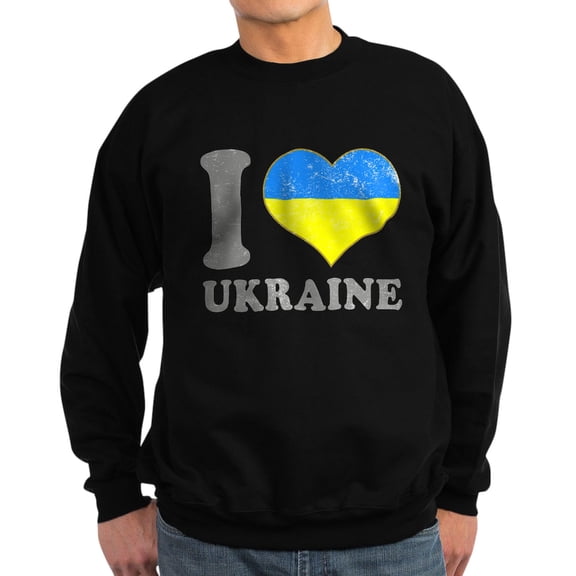 CafePress - I Love Ukraine Native Ukrainian Flag Sweatshirt - Classic Crew Neck Sweatshirt
