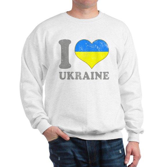 CafePress - I Love Ukraine Native Ukrainian Flag Sweatshirt - Crew Neck Sweatshirt