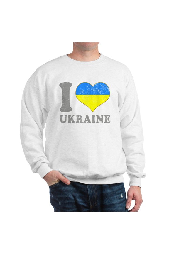 - I Love Ukraine Native Ukrainian Flag Sweatshirt - Crew Neck Sweatshirt