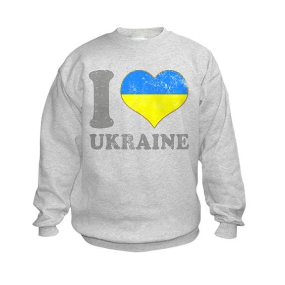CafePress - I Love Ukraine Native Ukrainian Flag Sweatshirt - Kids Sweatshirt, Youth Crew Neck Sweatshirt