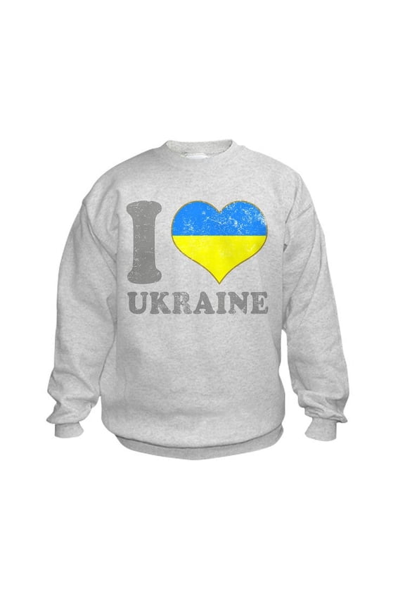 - I Love Ukraine Native Ukrainian Flag Sweatshirt - Kids Sweatshirt, Youth Crew Neck Sweatshirt