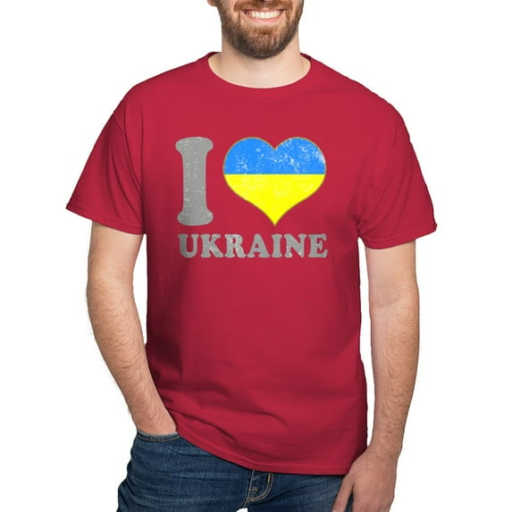 CafePress - I Love Ukraine Native Ukrainian Flag T Shirt - Men's Classic Graphic Cotton T-Shirt