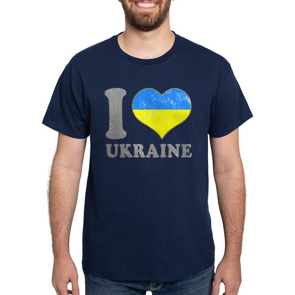 CafePress - I Love Ukraine Native Ukrainian Flag T Shirt - Men's Classic Graphic Cotton T-Shirt