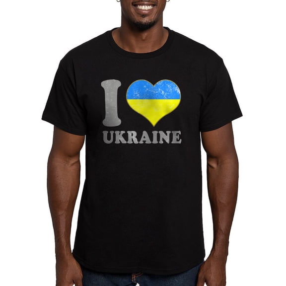 CafePress - I Love Ukraine Native Ukrainian Flag T Shirt - Men's Fitted T-Shirt