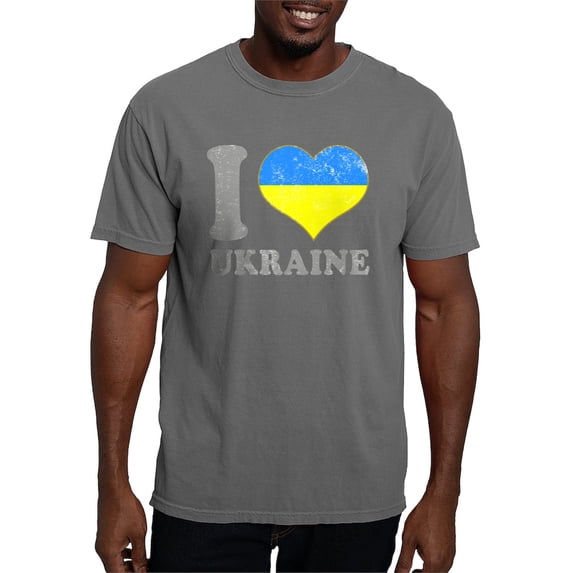 CafePress - I Love Ukraine Native Ukrainian Flag T Shirt - Mens Comfort Colors Shirt