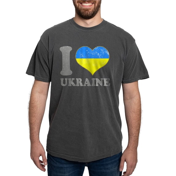 CafePress - I Love Ukraine Native Ukrainian Flag T Shirt - Mens Comfort Colors Shirt