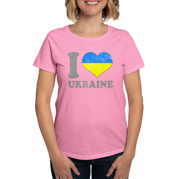CafePress - I Love Ukraine Native Ukrainian Flag T Shirt - Women's Traditional Fit Dark T-Shirt