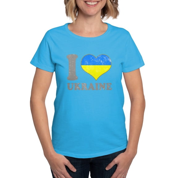 CafePress - I Love Ukraine Native Ukrainian Flag T Shirt - Women's Traditional Fit Dark T-Shirt