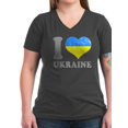 thumbnail image 1 of CafePress - I Love Ukraine Native Ukrainian Flag T Shirt - Women's V-Neck Dark T-Shirt, 1 of 1