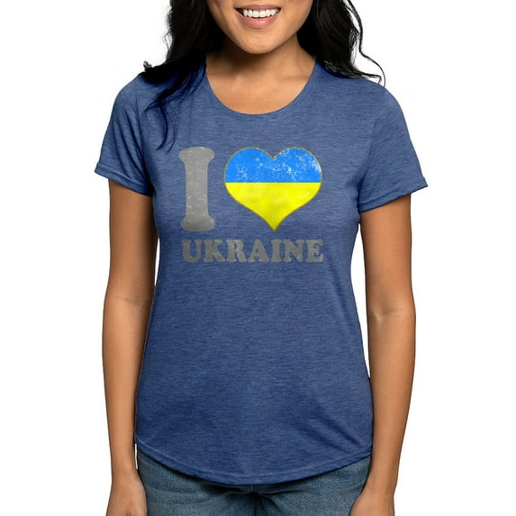 CafePress - I Love Ukraine Native Ukrainian Flag T Shirt - Womens Tri-blend T-Shirt