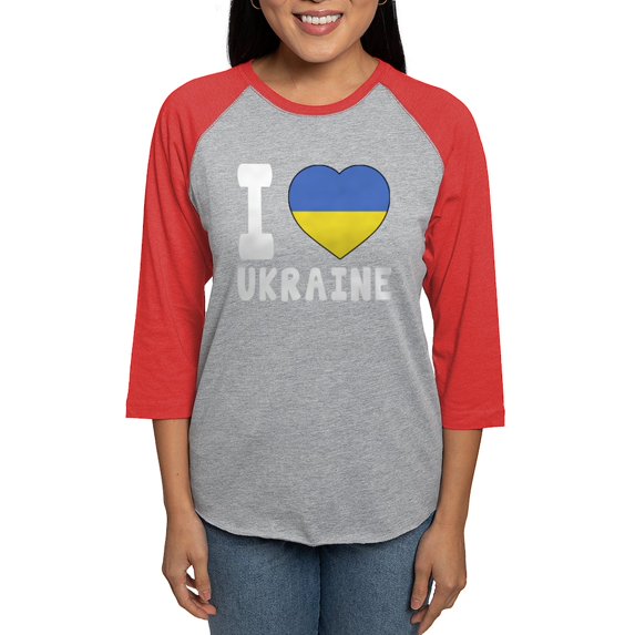 CafePress - I Love Ukraine Women's Baseball T Shirt - Womens Baseball Tee