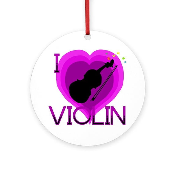 CafePress - I Love Violin - Round Wood Ornament 4"