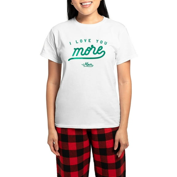 CafePress - I Love You More Mom Green Women's Light Pajamas - Women's Short Sleeve Print T-Shirt and Pants Light Cotton Pajama Set
