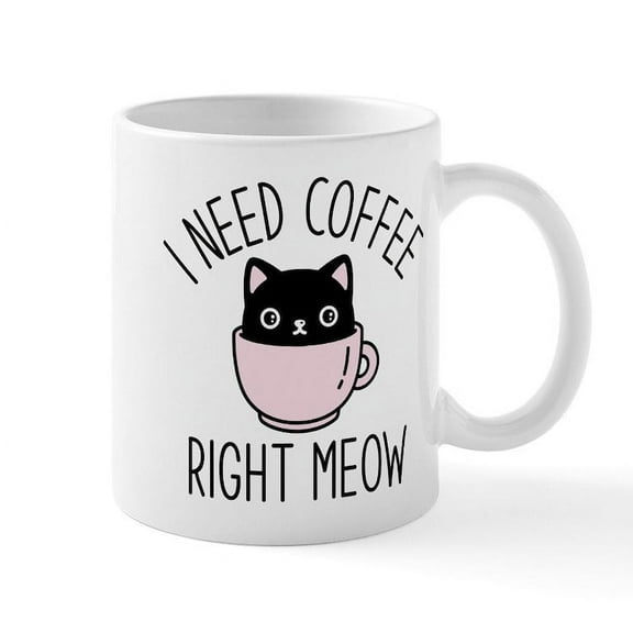 CafePress - I Need Coffee Right Meow Large Mugs - 11 oz Ceramic Mug - Novelty Coffee Tea Cup