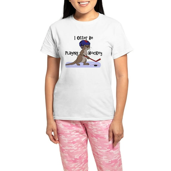 CafePress - I Otter Be Playing Hockey Women's Light Pajamas - Women's Short Sleeve Print T-Shirt and Pants Light Cotton Pajama Set