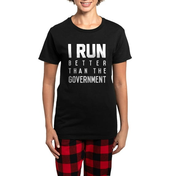 CafePress - I Run Better Than The Govern Women's Dark Pajamas - Women's Short Sleeve Print T-Shirt and Pants Dark Cotton Pajama Set