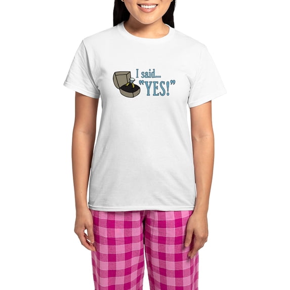 CafePress - I Said Yes! Newly Engaged Women's Ligh - Women's Short Sleeve Print T-Shirt and Pants Light Cotton Pajama Set