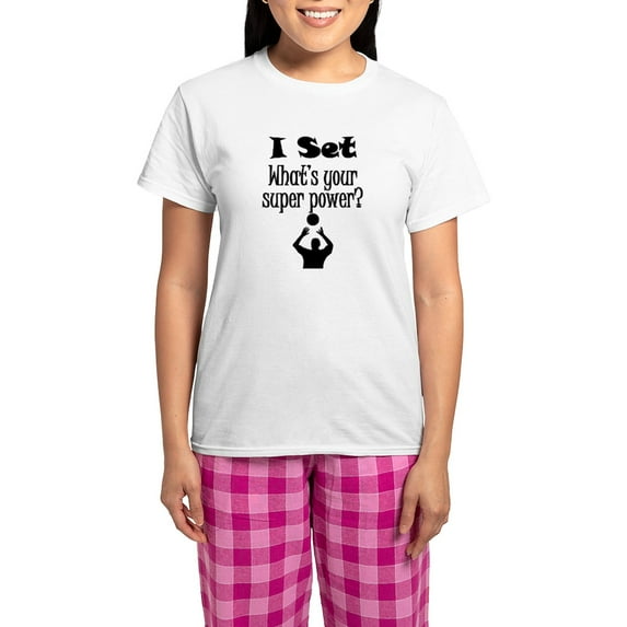 CafePress - I Set (Volleyball) What’S Your Super Power? Pajama - Women's Short Sleeve Print T-Shirt and Pants Light Cotton Pajama Set