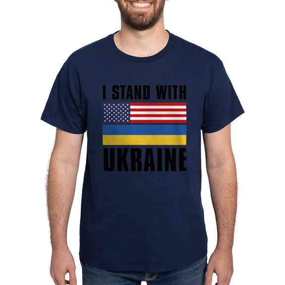 CafePress - I Stand With Ukraine Dark T Shirt - Men's Classic Graphic Cotton T-Shirt