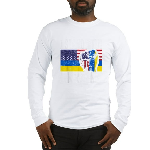 CafePress - I Stand With Ukraine Flag Amer Long Sleeve T Shirt - Unisex Cotton Long Sleeve T-Shirt