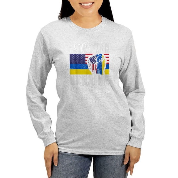 CafePress - I Stand With Ukraine Flag Amer Long Sleeve T Shirt - Women's Long Sleeve Graphic Casual T-Shirt