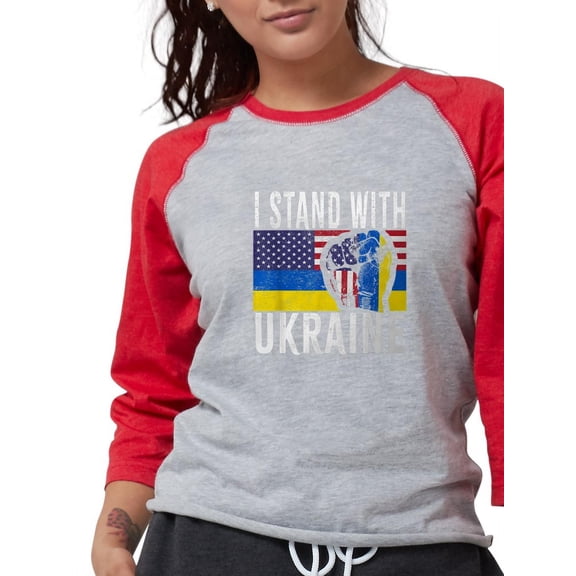 CafePress - I Stand With Ukraine Flag Amer Long Sleeve T Shirt - Womens Baseball Tee