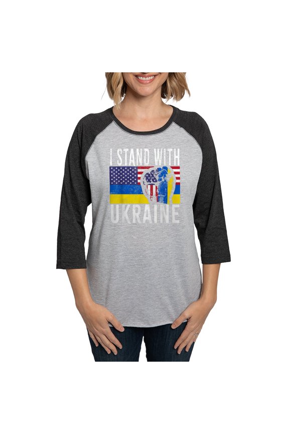 - I Stand With Ukraine Flag Amer Long Sleeve T Shirt - Womens Baseball Tee