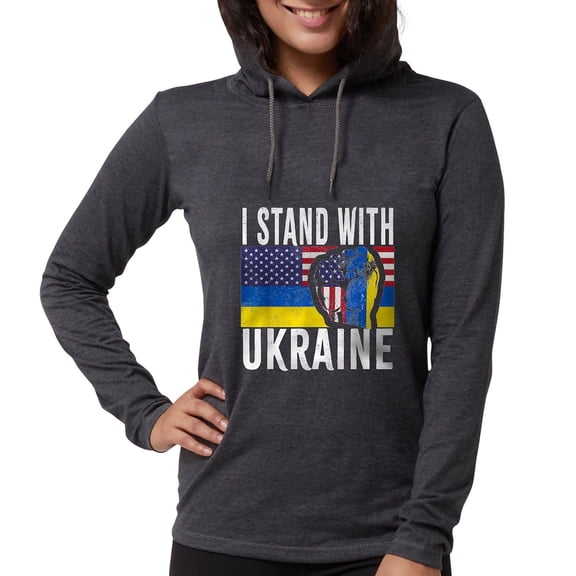CafePress - I Stand With Ukraine Flag Amer Long Sleeve T Shirt - Womens Hooded Shirt