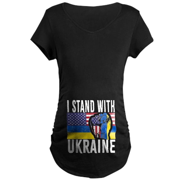 CafePress - I Stand With Ukraine Flag Americ Maternity T Shirt - Maternity Dark T-Shirt