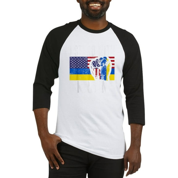 CafePress - I Stand With Ukraine Flag American Baseball Jersey - Cotton Baseball Jersey, 3/4 Raglan Sleeve Shirt