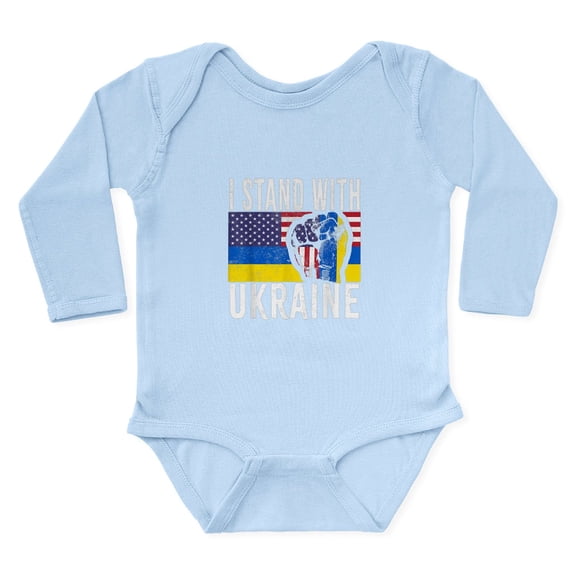 CafePress - I Stand With Ukraine Flag American Flag Body Suit - Long Sleeve Cotton Baby Bodysuit