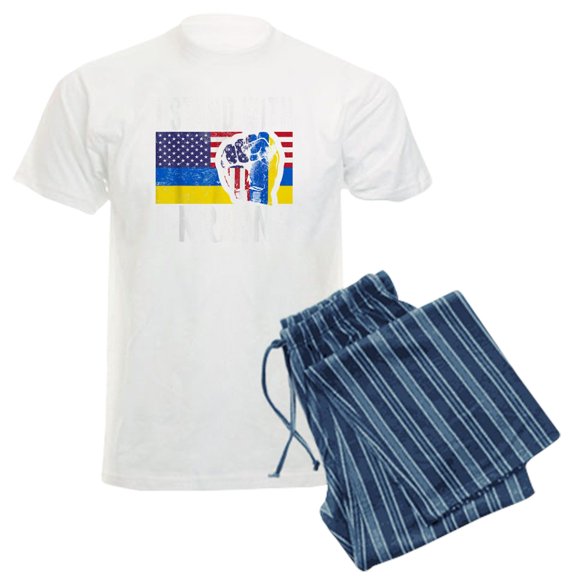 CafePress - I Stand With Ukraine Flag American Flag Su Pajamas - Men's Light Loose Fit Cotton Pajama Set