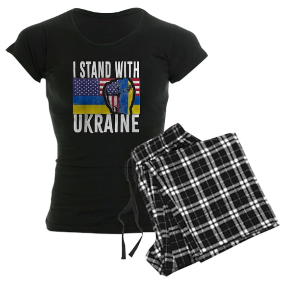 CafePress - I Stand With Ukraine Flag American Flag Su Pajamas - Women's Short Sleeve Print T-Shirt and Pants Dark Cotton Pajama Set