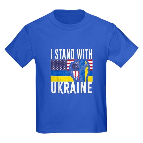 CafePress - I Stand With Ukraine Flag American Flag Su T Shirt - Dark T-Shirt Kids XS-XL