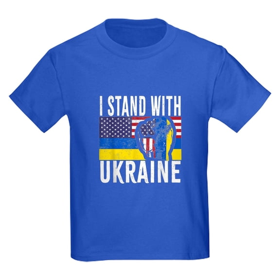 CafePress - I Stand With Ukraine Flag American Flag Su T Shirt - Dark T-Shirt Kids XS-XL