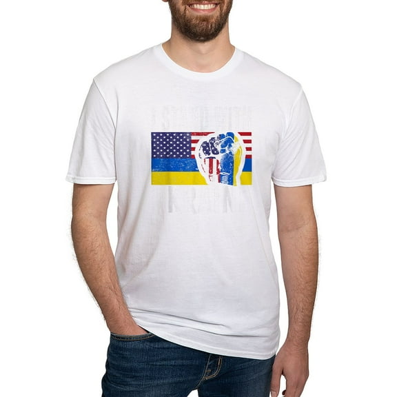 CafePress - I Stand With Ukraine Flag American Flag Su T Shirt - Fitted T-Shirt, Vintage Fit Soft Cotton Tee
