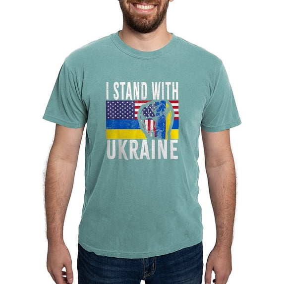 CafePress - I Stand With Ukraine Flag American Flag Su T Shirt - Mens Comfort Colors Shirt