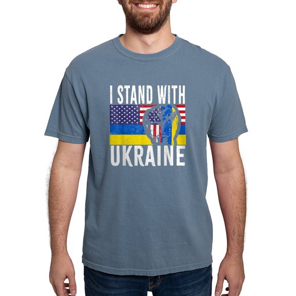 CafePress - I Stand With Ukraine Flag American Flag Su T Shirt - Mens Comfort Colors Shirt