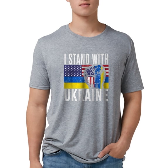 CafePress - I Stand With Ukraine Flag American Flag Su T Shirt - Mens Tri-blend T-Shirt