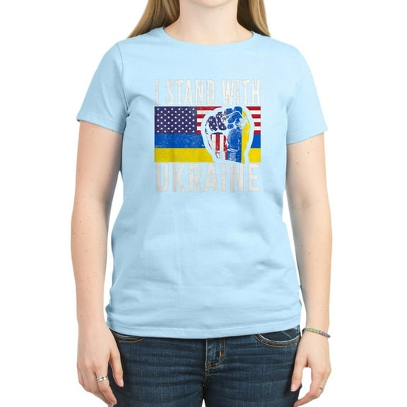 CafePress - I Stand With Ukraine Flag American Flag Su T Shirt - Women's Classic T-Shirt
