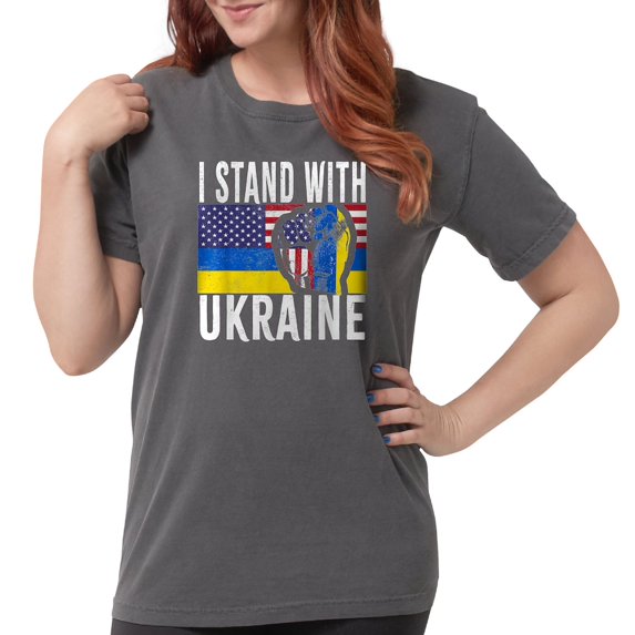CafePress - I Stand With Ukraine Flag American Flag Su T Shirt - Womens Comfort Colors® Shirt