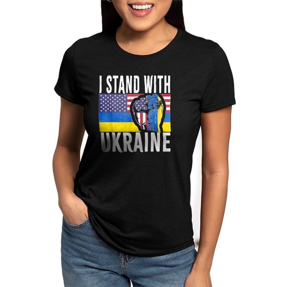 CafePress - I Stand With Ukraine Flag American Flag Su T Shirt - Womens Tri-blend T-Shirt