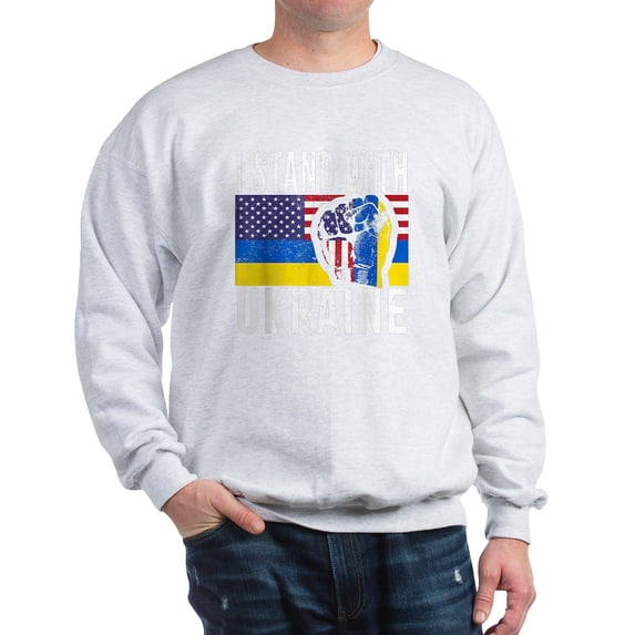 CafePress - I Stand With Ukraine Flag American Flag Sweatshirt - Crew Neck Sweatshirt