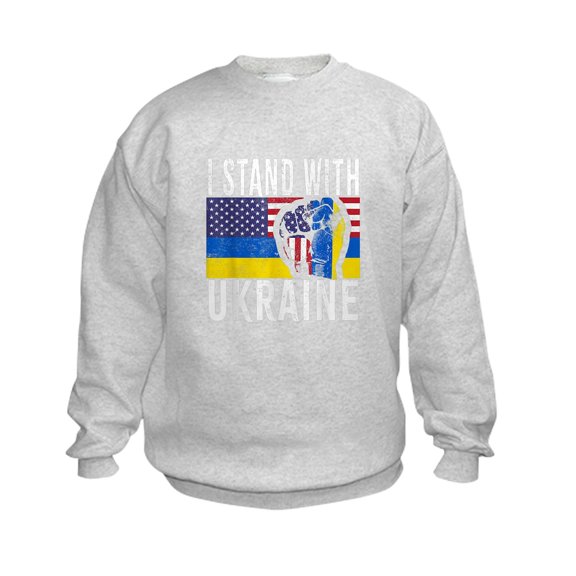 CafePress - I Stand With Ukraine Flag American Flag Sweatshirt - Kids Sweatshirt, Youth Crew Neck Sweatshirt