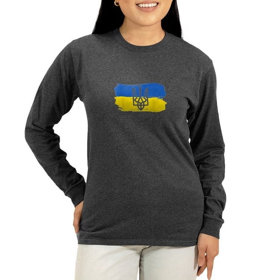 CafePress - I Stand With Ukraine Flag Embl Long Sleeve T Shirt - Women's Long Sleeve Graphic Tee Casual Fit