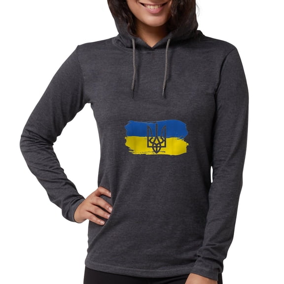 CafePress - I Stand With Ukraine Flag Embl Long Sleeve T Shirt - Womens Hooded Shirt