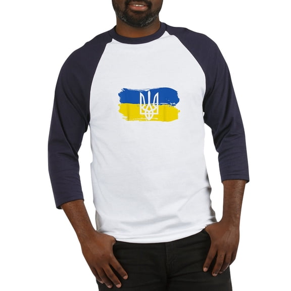 CafePress - I Stand With Ukraine Flag Emblem M Baseball Jersey - Cotton Baseball Jersey, 3/4 Raglan Sleeve Shirt